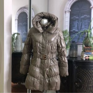 Bosideng  dark cream with animal print lining ladies size S  hooded puffer coat
